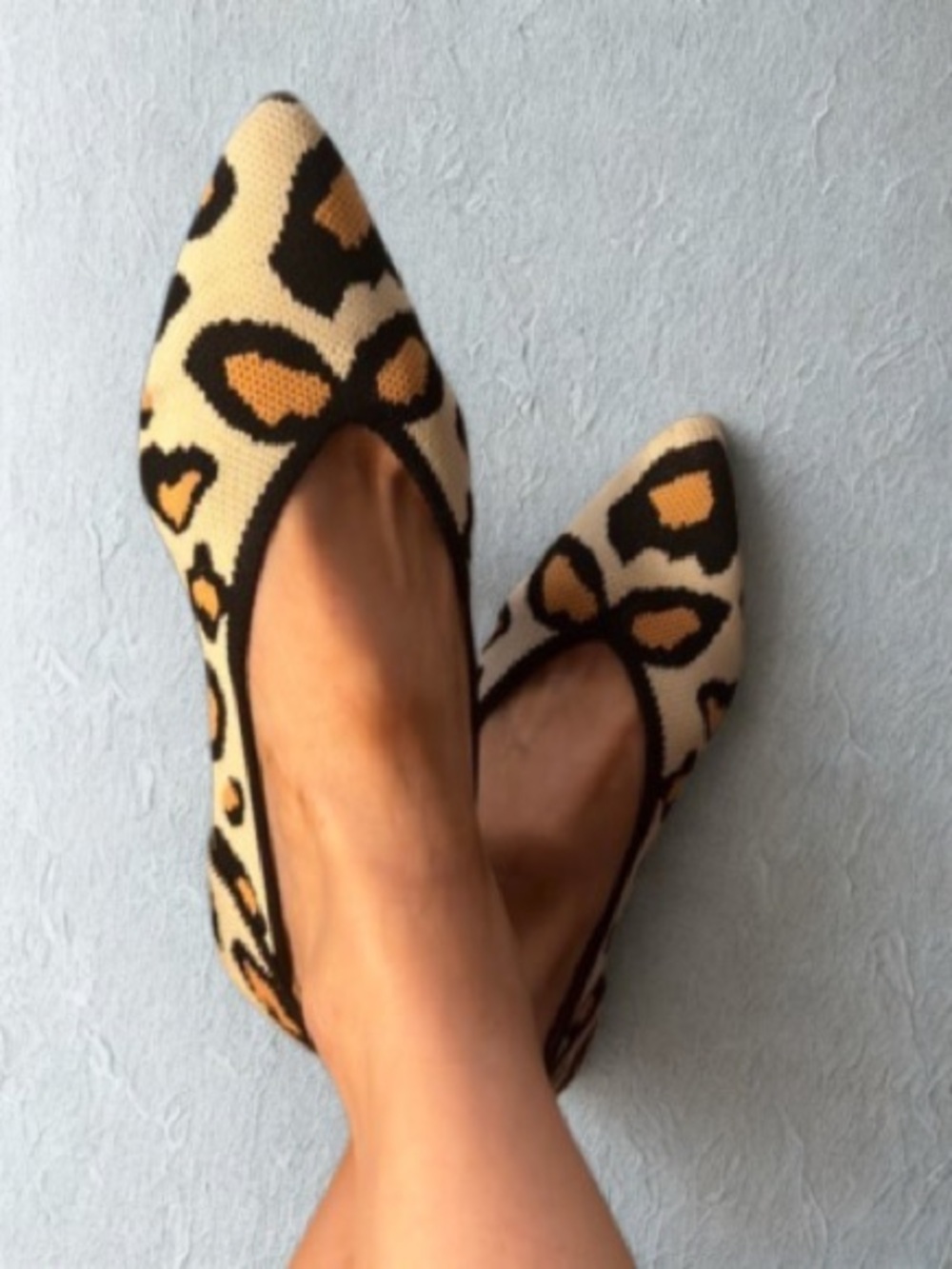 Leopard Print Pointed Toe Flats - Cream and Black